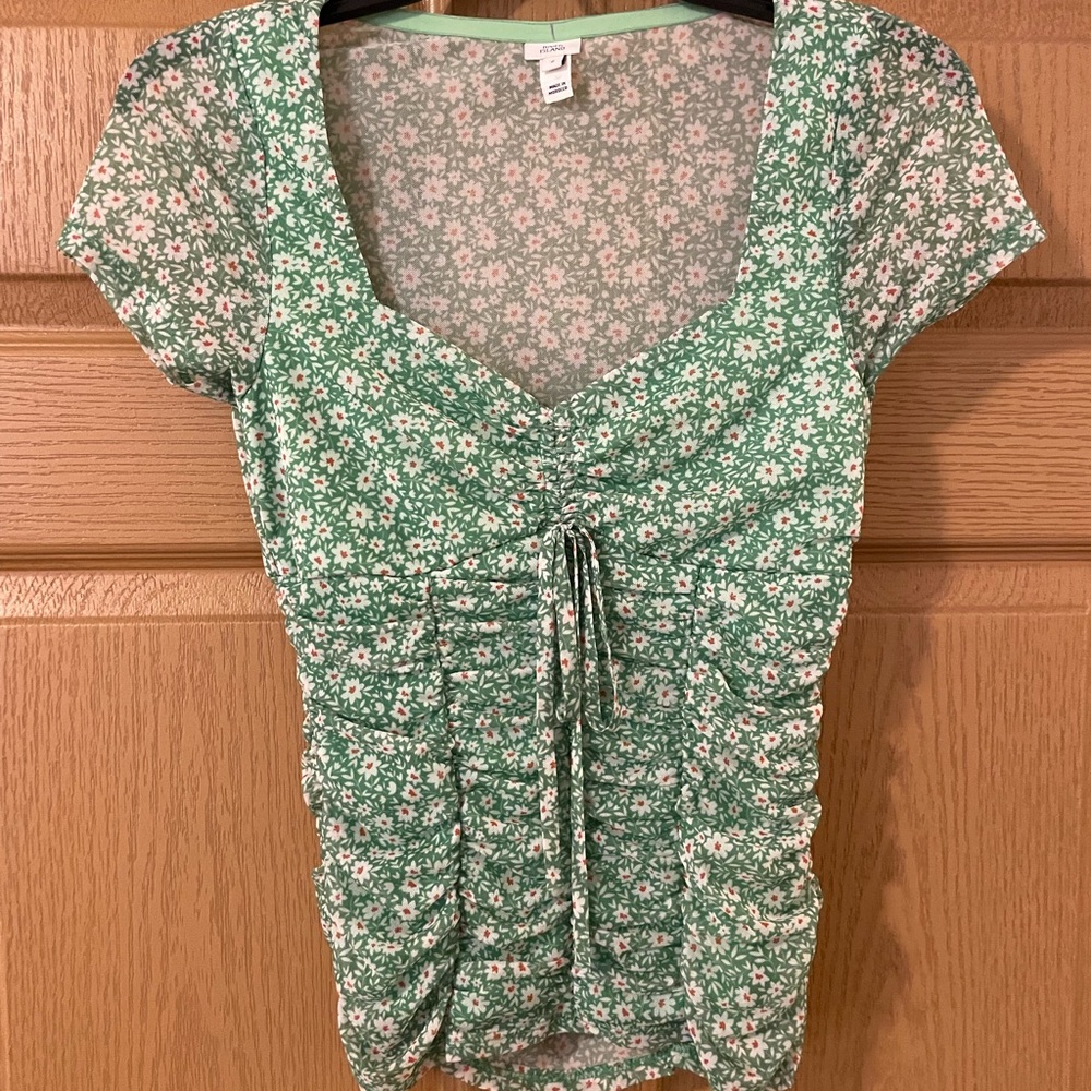 River Island Green Floral Ruched Blouse